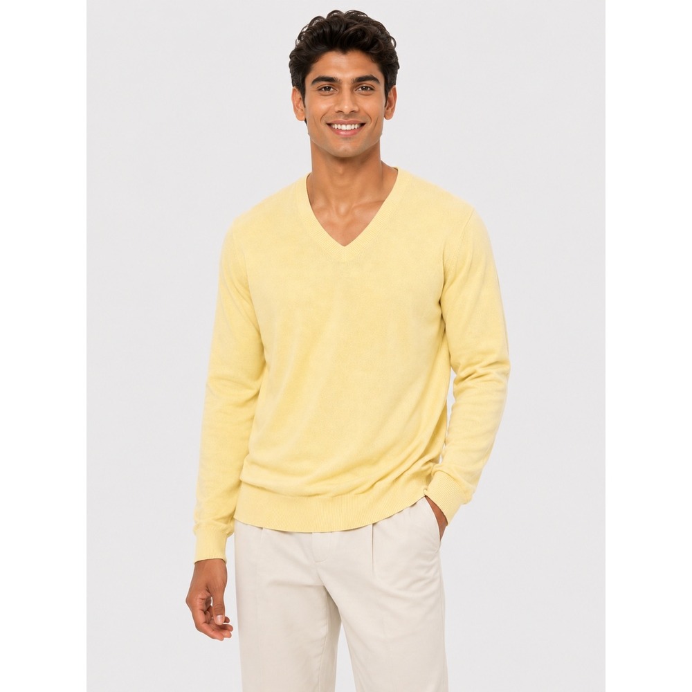 Alan Flusser 100% Pure Cashmere Mens V-Neck Sweater Yellow Size M